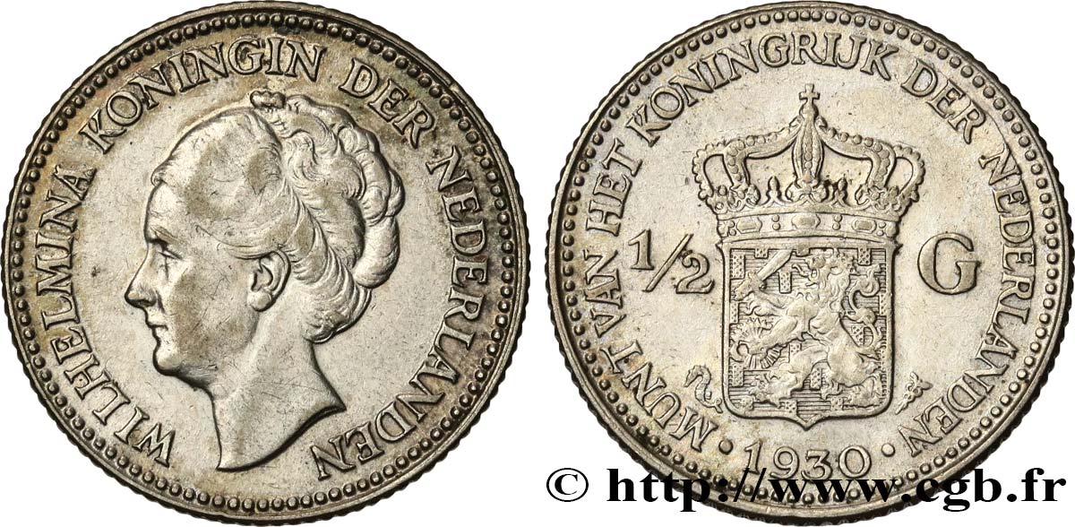 NETHERLANDS 1/2 Gulden Wilhelmina 1930 Utrecht XF 