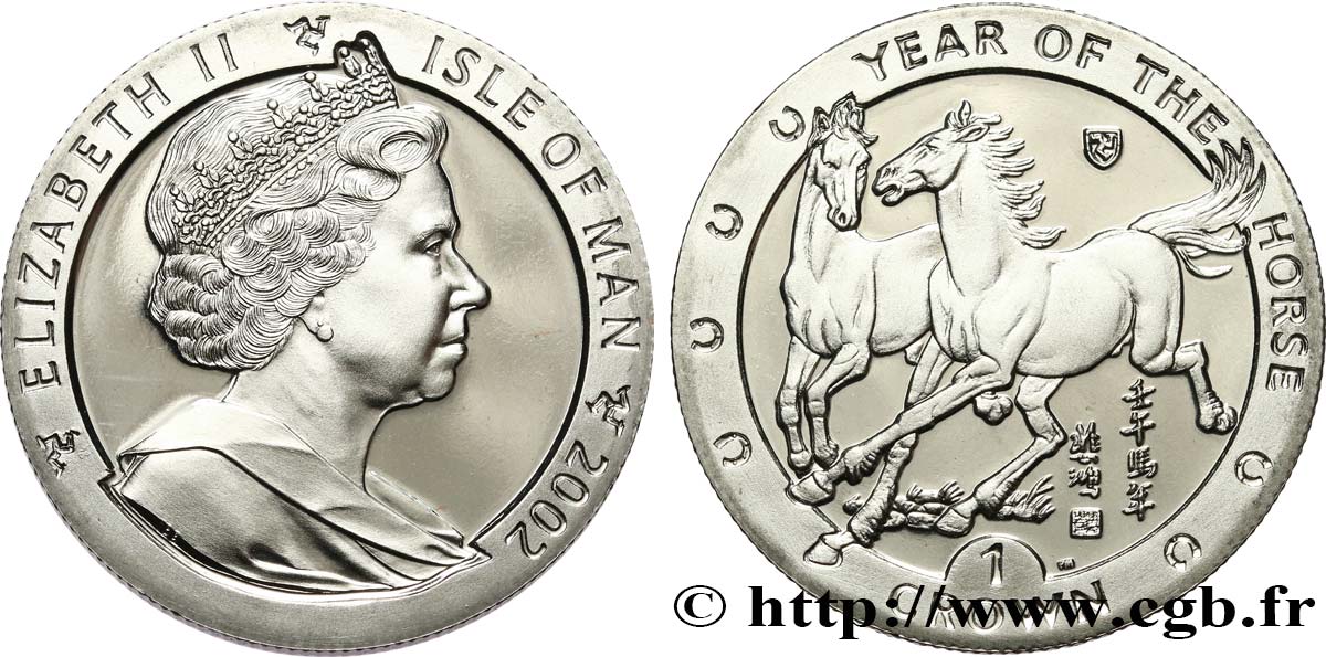 ISLE OF MAN 1 Crown Proof année du cheval 2002 Pobjoy Mint MS 