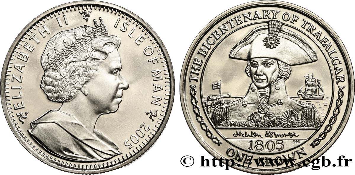 ISOLA DI MAN 1 Crown Proof Bataille de Trafalgar : Amiral Horatio Nelson 2005 Pobjoy Mint MS 
