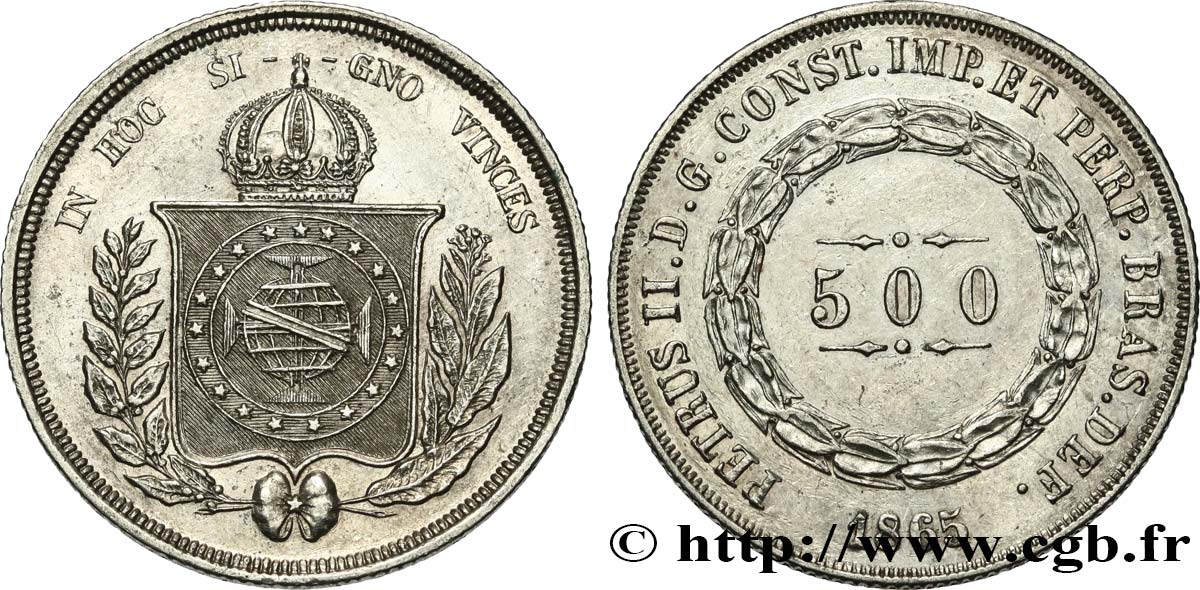 BRASIL 500 Reis Empereur Pierre II 1865  EBC 