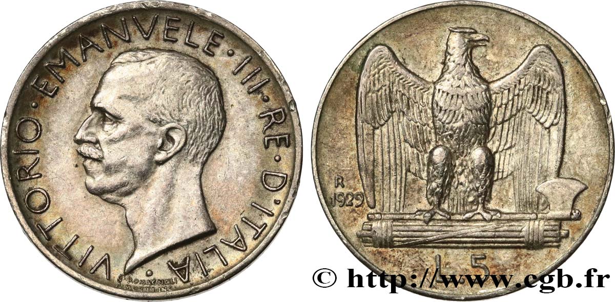 ITALIE 5 Lire Victor Emmanuel III 1929 Rome TTB+ 