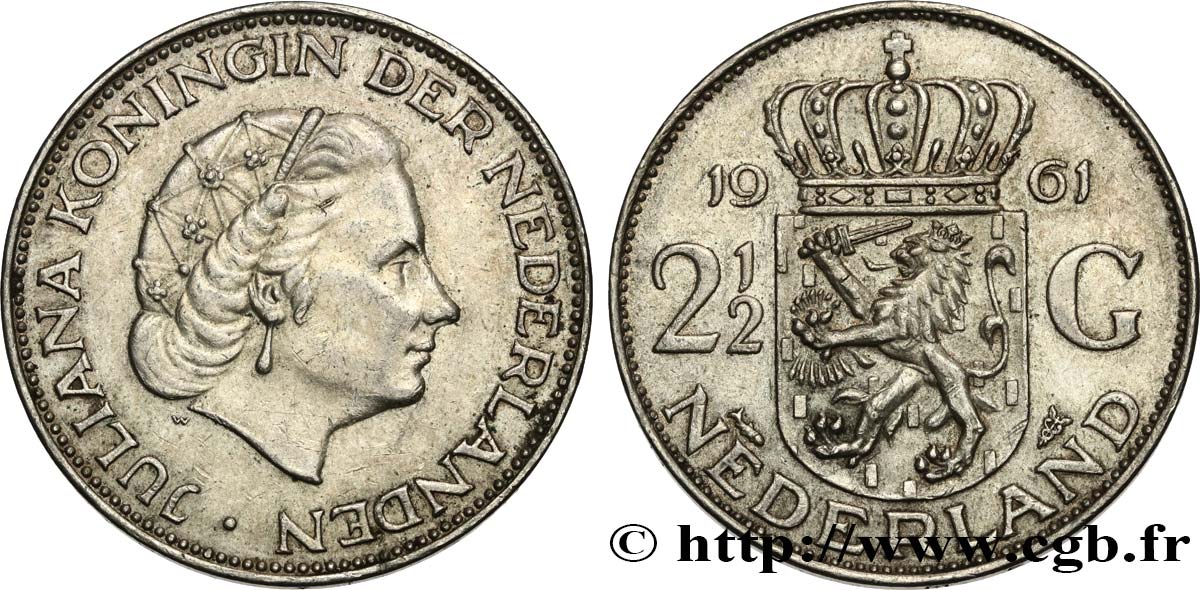 NIEDERLANDE 2 1/2 Gulden Juliana 1961 Utrecht VZ 