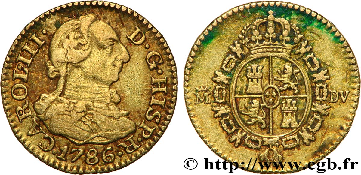 SPAIN 1/2 Escudo Charles III 1786 Madrid XF 