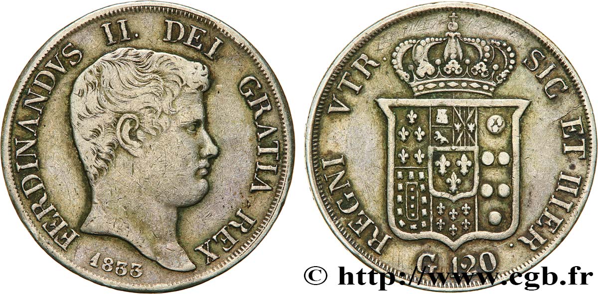 ITALIA - REINO DE LAS DOS SICILIAS 120 Grana Ferdinand II 1833 Naples MBC 