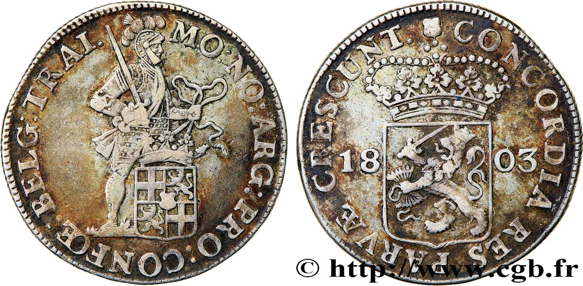 NETHERLANDS - RÉPUBLIQUE BATAVE Ducat d’argent ou Risksdaler 1803 Utrecht XF 