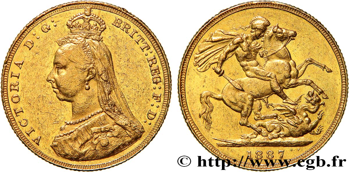 INVESTMENT GOLD 1 Souverain “buste du jubilé” 1887 Londres AU 