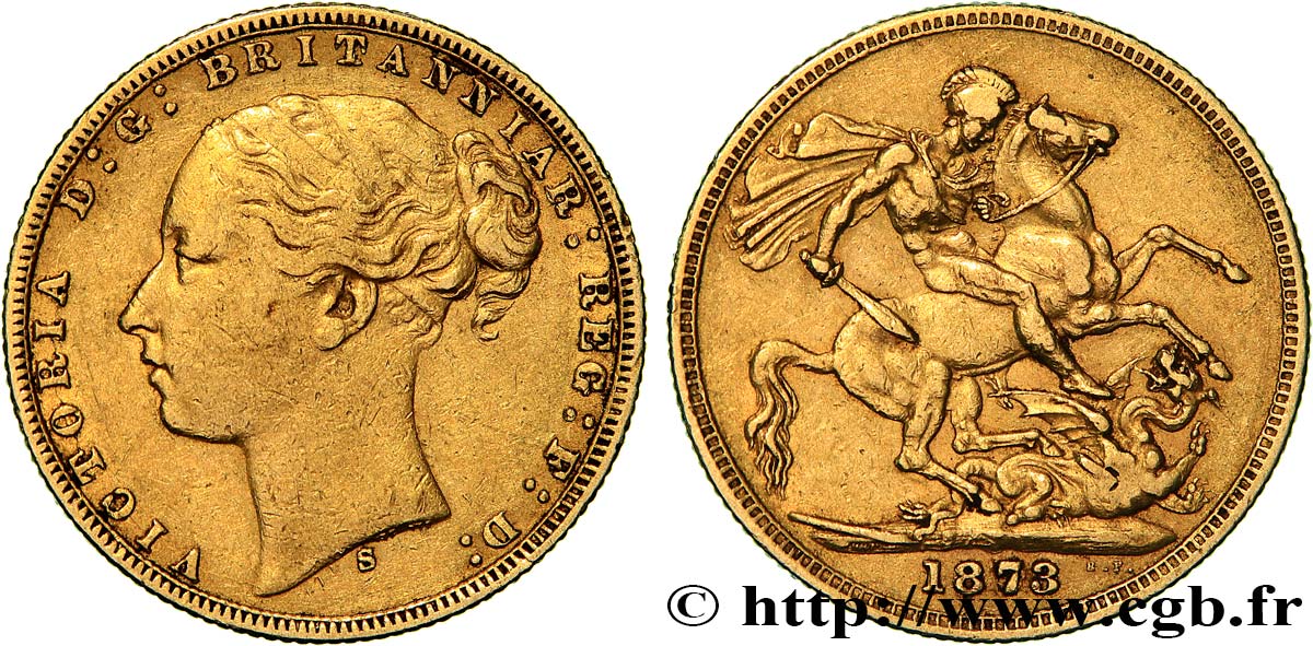 INVESTMENT GOLD 1 Souverain Victoria type Saint-Georges 1873 Sydney BC+ 