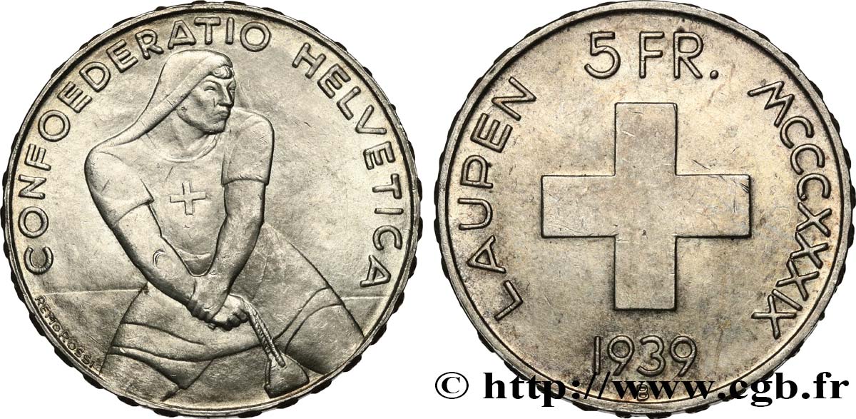 SUISSE 5 Francs 600e anniversaire de la bataille de Laupen 1939 Berne SUP 