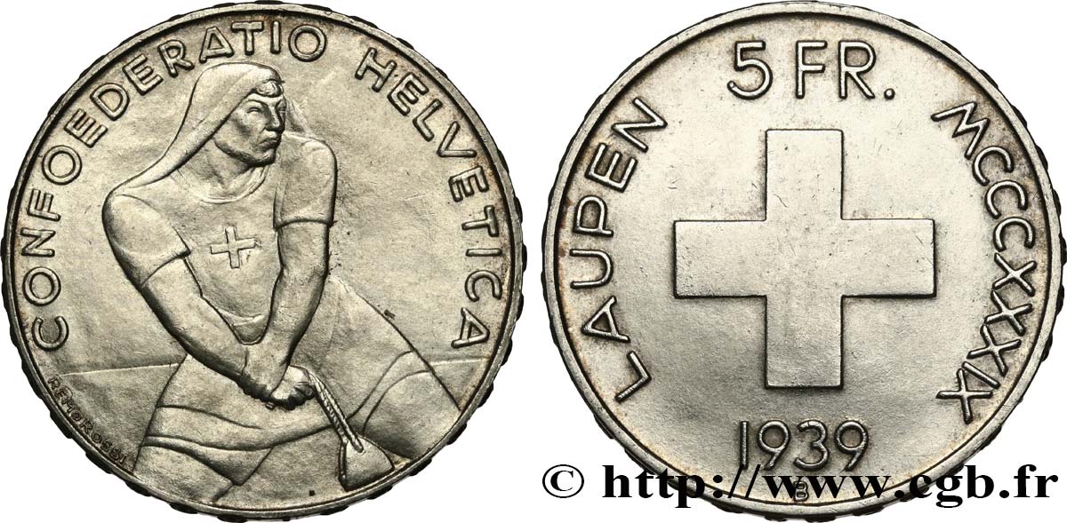 SUISSE 5 Francs 600e anniversaire de la bataille de Laupen 1939 Berne SUP 