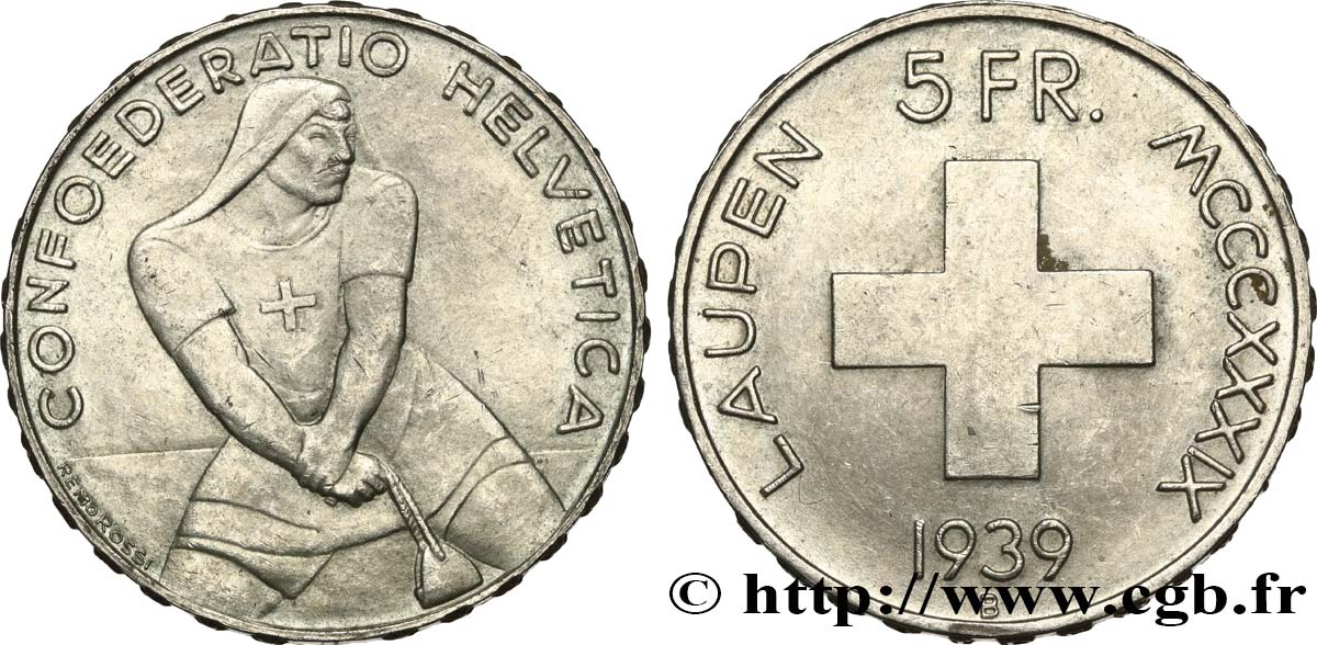 SUIZA 5 Francs 600e anniversaire de la bataille de Laupen 1939 Berne EBC 