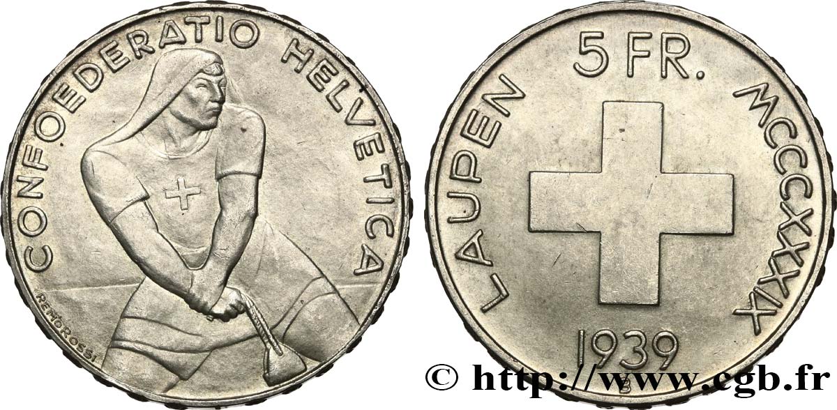 SWITZERLAND 5 Francs 600e anniversaire de la bataille de Laupen 1939 Berne AU 