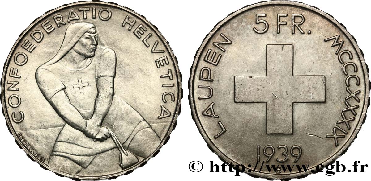 SUISSE 5 Francs 600e anniversaire de la bataille de Laupen 1939 Berne SUP 