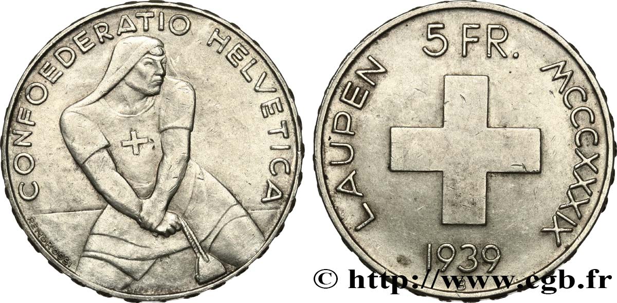 SVIZZERA  5 Francs 600e anniversaire de la bataille de Laupen 1939 Berne SPL 