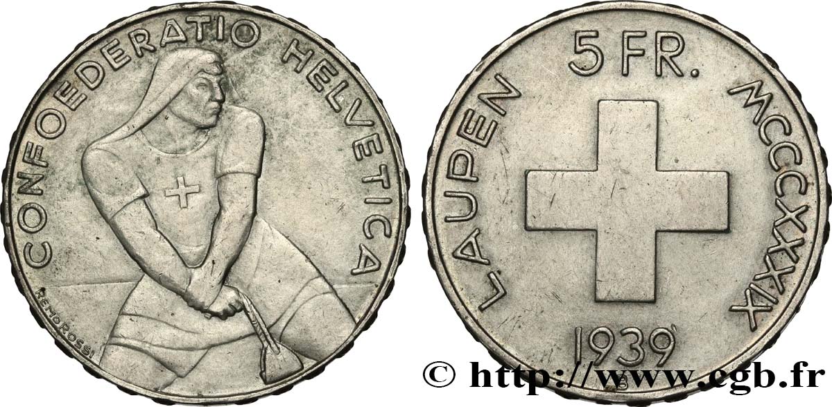 SWITZERLAND 5 Francs 600e anniversaire de la bataille de Laupen 1939 Berne AU 