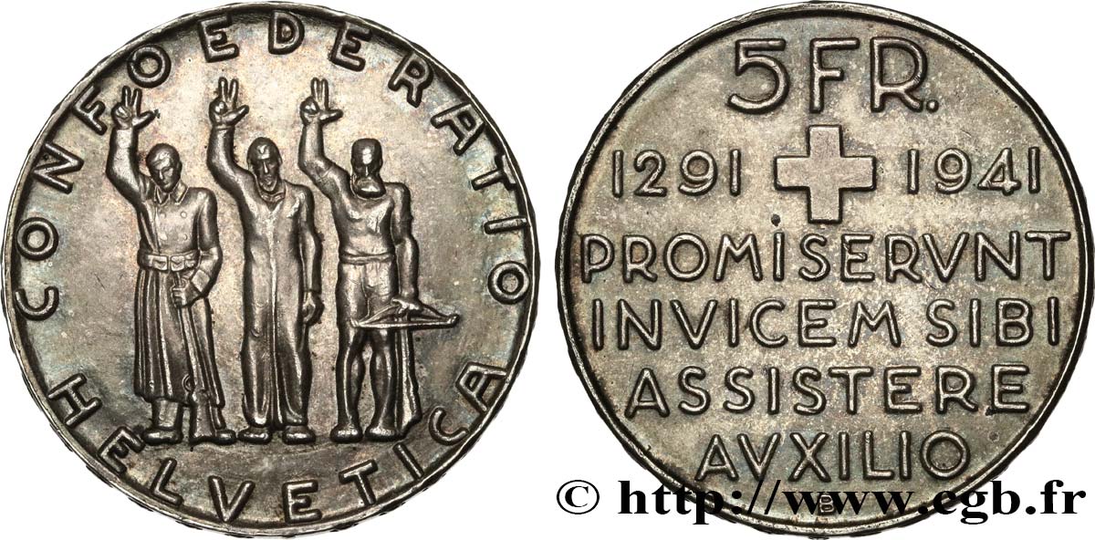 SVIZZERA  5 Francs 650e anniversaire de la confédération 1941 Berne SPL 