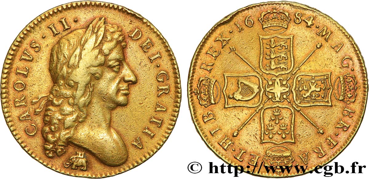 GREAT-BRITAIN - ANNE STUART - CHARLES II 5 Guinées 1684 Londres XF 