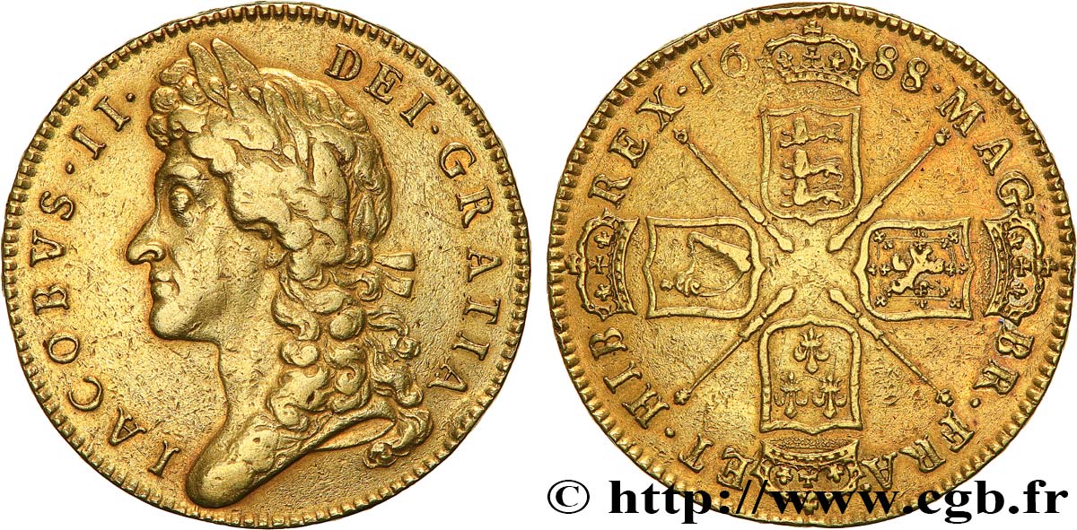 GRANDE-BRETAGNE - JACQUES II 5 Guinées 1688 Londres TTB 
