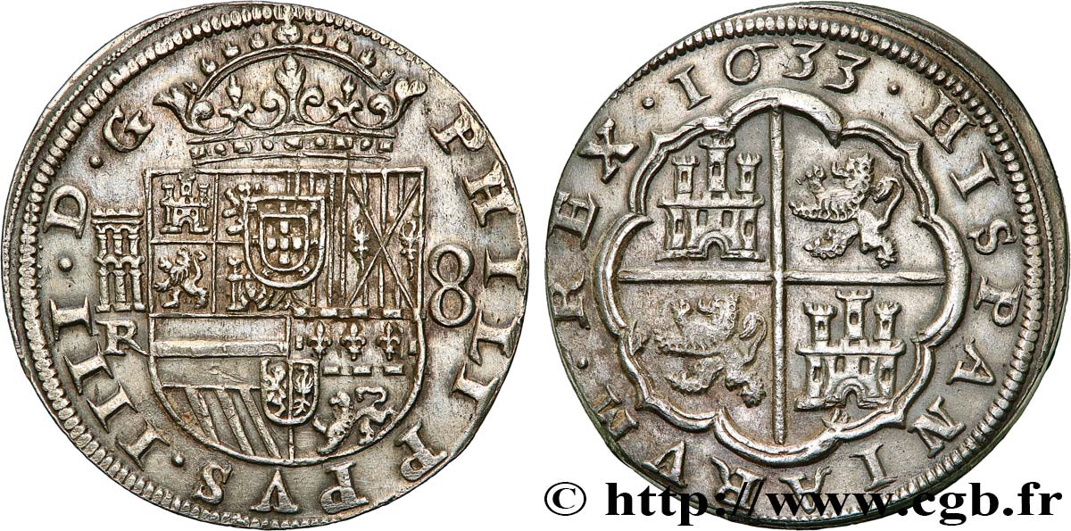 SPAIN - KINGDOM OF SPAIN - PHILIP IV 8 Reales 1633 Ségovie MS 