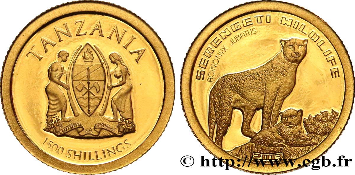 TANZANIA 1500 Shillings Proof Cheetah 2013  MS 