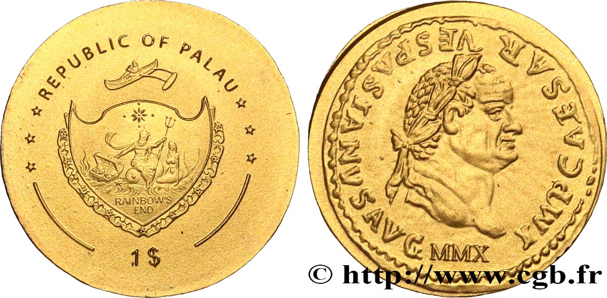 PALAU 1 Dollar série monnaies romaines : monnaie de Vespasien 2010  FDC 