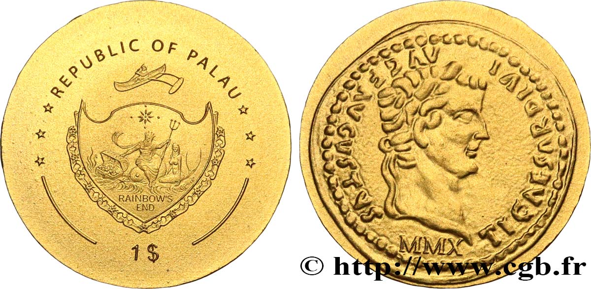 PALAU 1 Dollar série monnaies romaines : aureus de Tibère 2010  FDC 