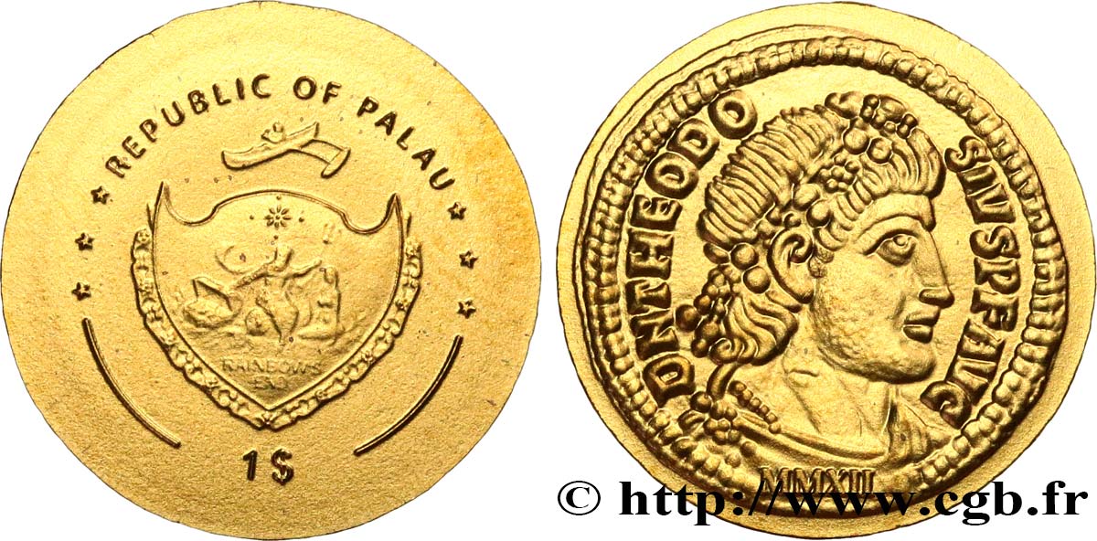 PALAU 1 Dollar série monnaies romaines : monnaie de Théodose 2012  MS 