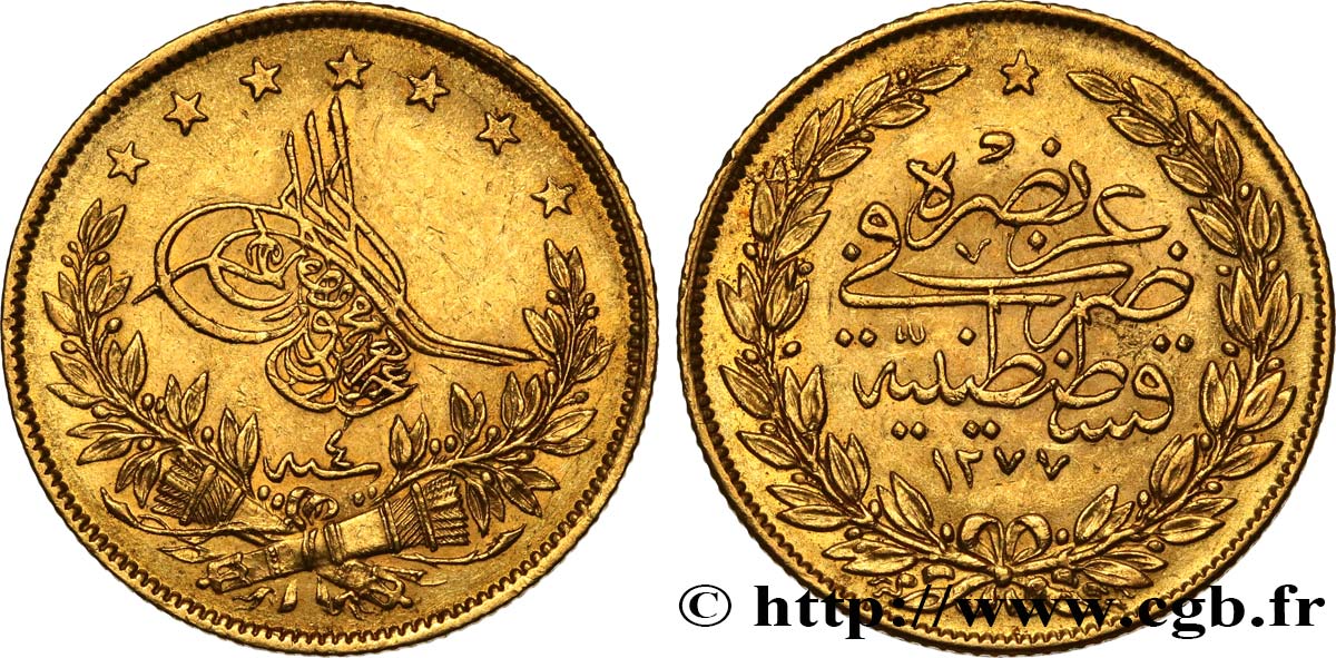 TÜRKEI 100 Kurush or Sultan Sultan Abdülaziz AH 1277 An 4 1864 Constantinople fVZ 