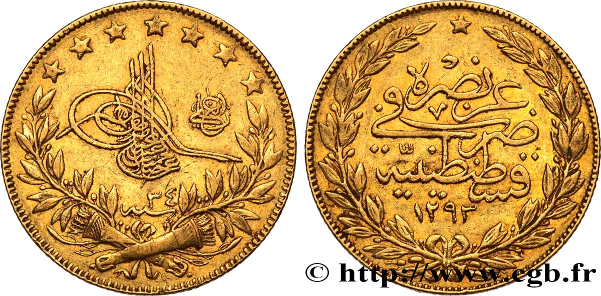 TURQUIE 100 Kurush or Sultan Abdülhamid II AH 1293 An 34 1908 Constantinople TTB 