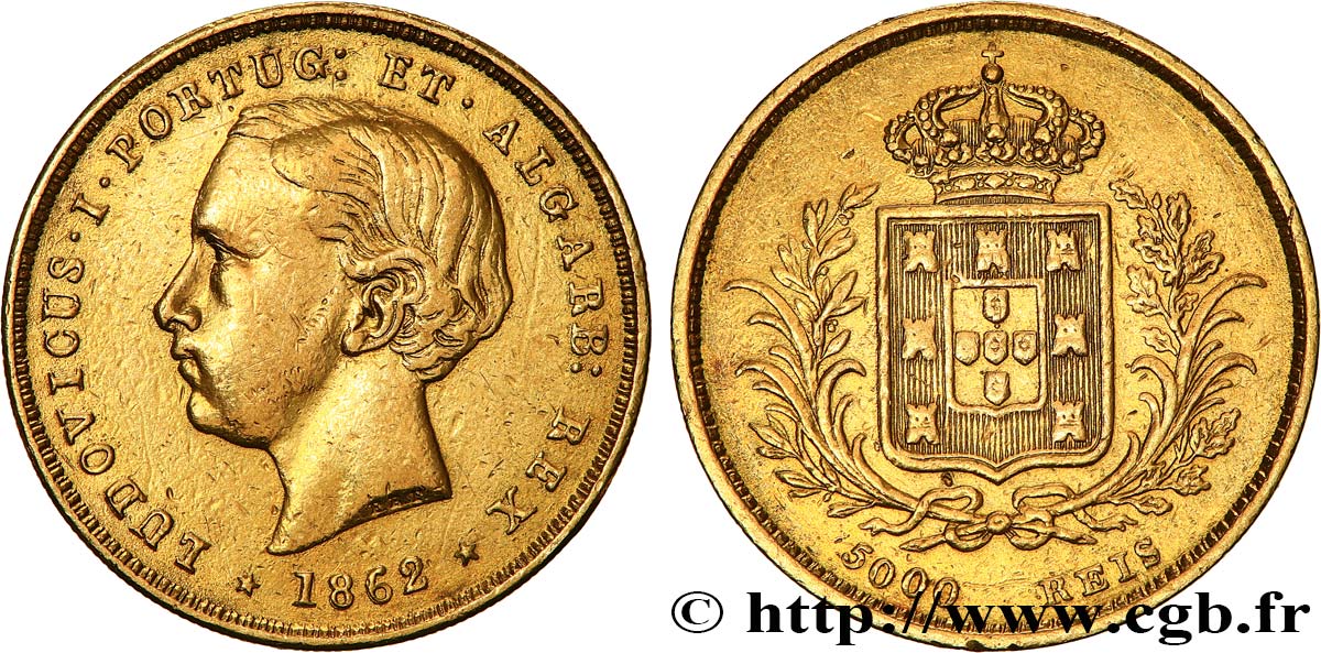 PORTOGALLO 5000 Reis Louis Ier 1862  BB 