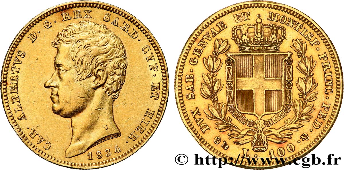 ITALIA - REINO DE CERDEÑA 100 Lire Charles-Albert 1834 Gênes MBC+ 