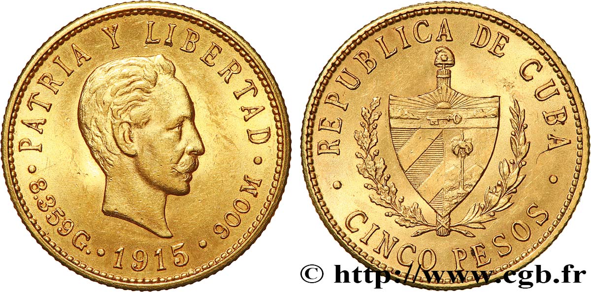 CUBA 5 Pesos 1915 Philadelphie AU 