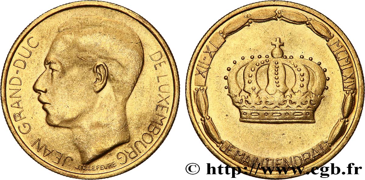 LUXEMBOURG 20 Francs Grand-Duc Jean 1964  AU 