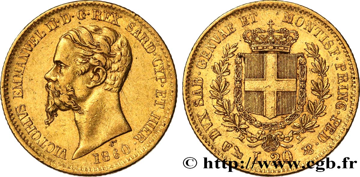 ITALIEN - KÖNIGREICH SARDINIEN 20 Lire Victor-Emmanuel II 1860 Gênes SS 