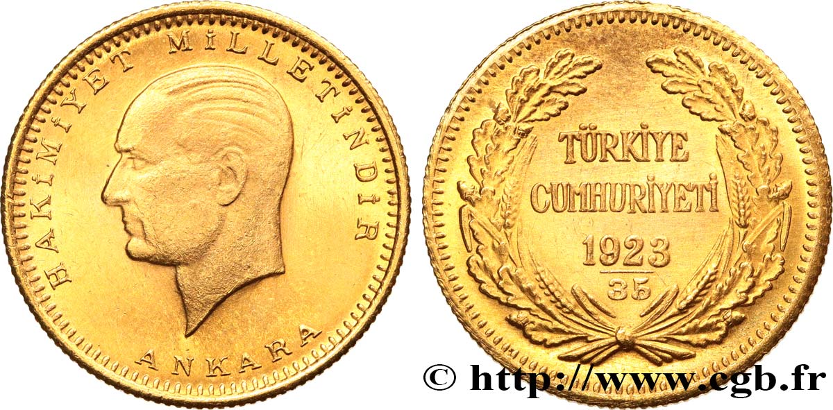 TURKEY 100 Kurush Kemal Ataturk 1923 an 35 (1957) Ankara AU 