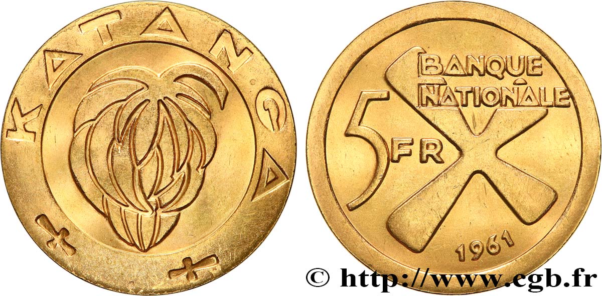 CONGO - PROVINCE DU KATANGA 5 Francs 1961  fST 