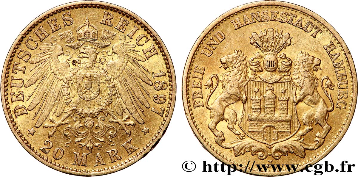 GERMANY - FREE CITY OF HAMBURG 20 Mark 1897 Hambourg AU 