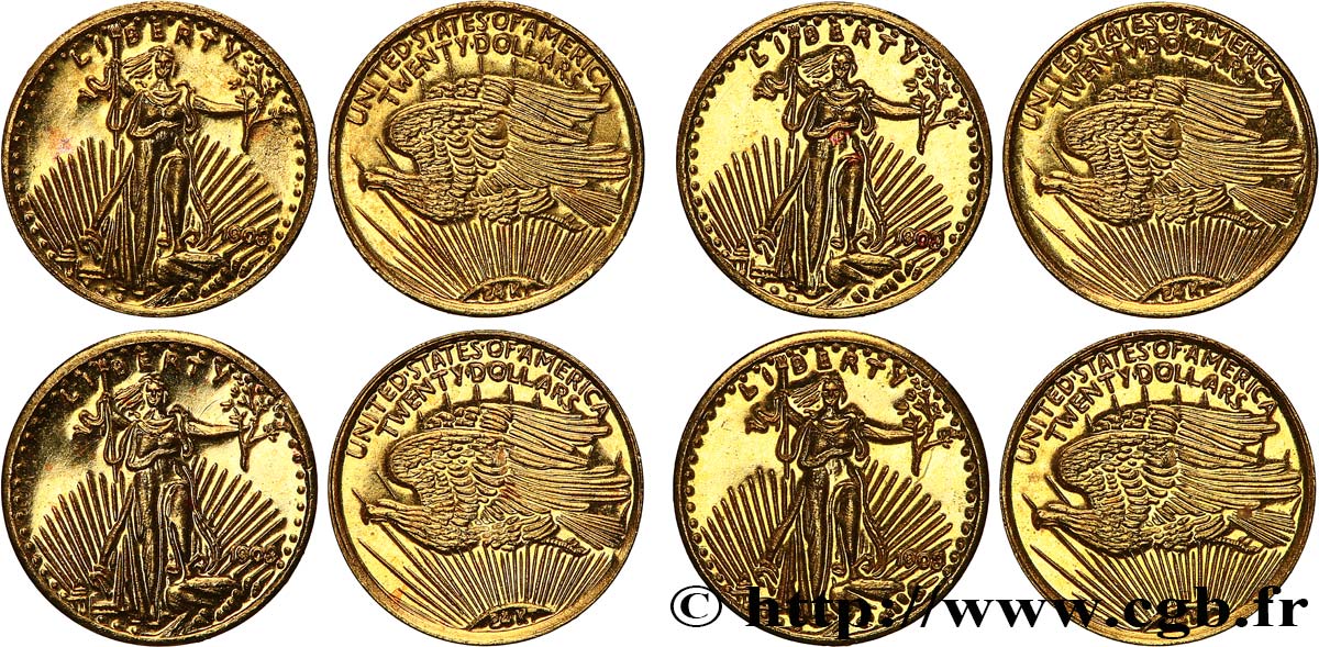 UNITED STATES OF AMERICA Lot de 4 Répliques miniatures en or 20 Dollars (1908)  MS 