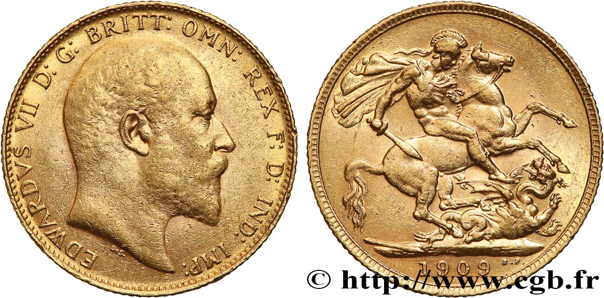 INVESTMENT GOLD 1 Souverain Edouard VII 1909 Londres XF 