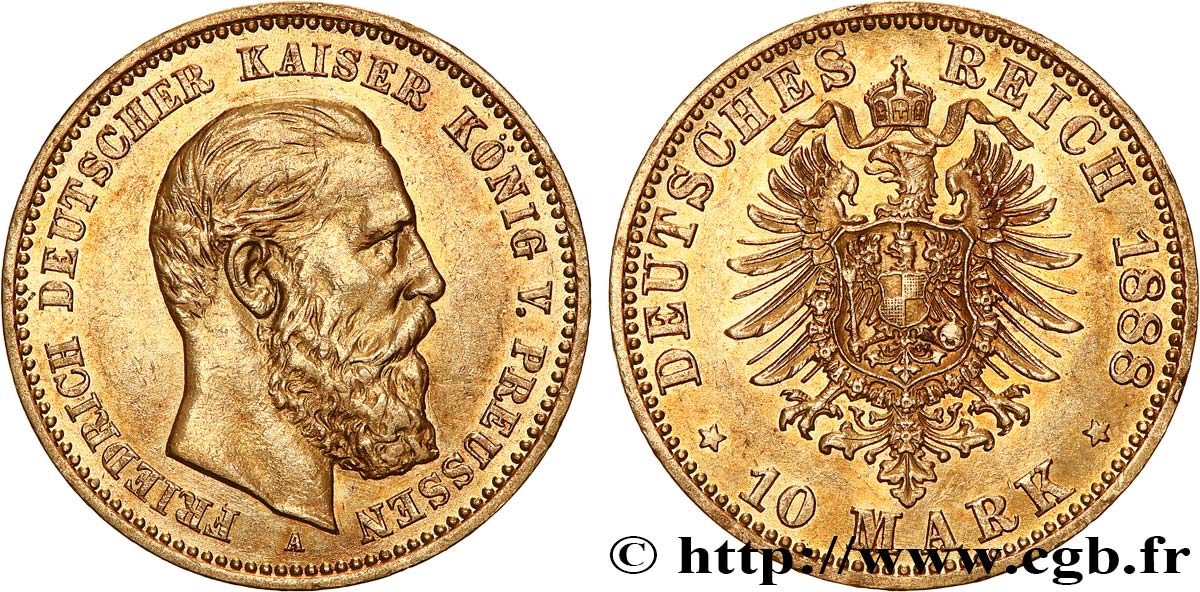 GERMANIA - PRUSSIA 10 Mark Frédéric III  1888 Berlin SPL 