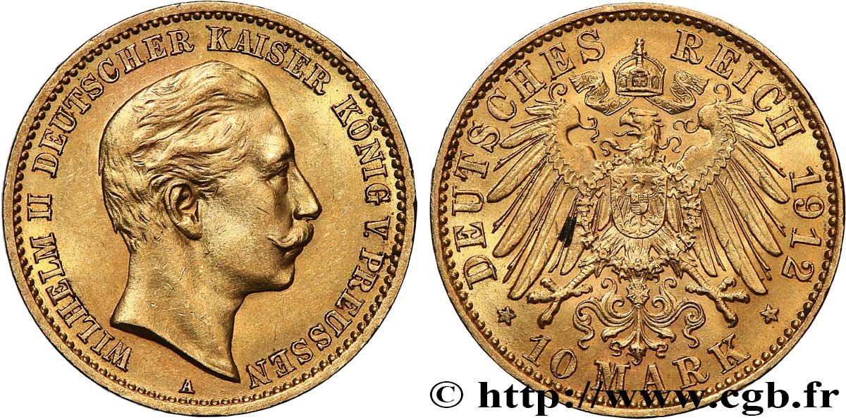 GERMANY - PRUSSIA 10 Mark Guillaume II 1912 Berlin AU 