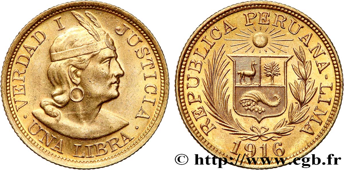 PERU 1 Libra 1916 Lima MS 