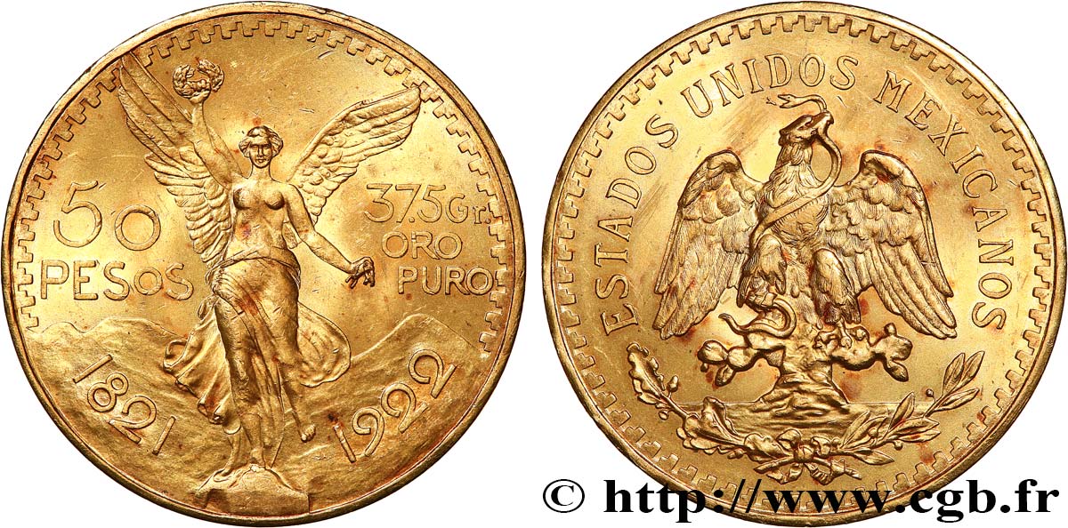 OR, PALLADIUM ET PLATINE INVESTISSEMENT 50 Pesos or 1922 Mexico SUP 