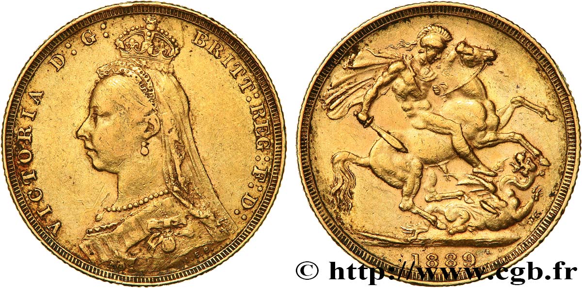 INVESTMENT GOLD 1 Souverain Victoria buste du jubilé 1889 Londres VF 