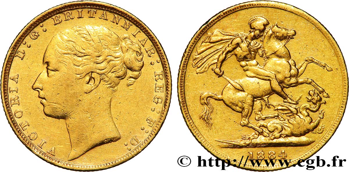 INVESTMENT GOLD 1 Souverain Victoria type Saint-Georges 1884 Londres BC+ 