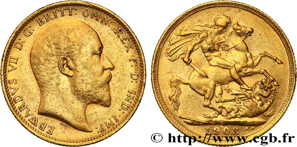 INVESTMENT GOLD 1 Souverain Édouard VII 1903 Sydney fSS 