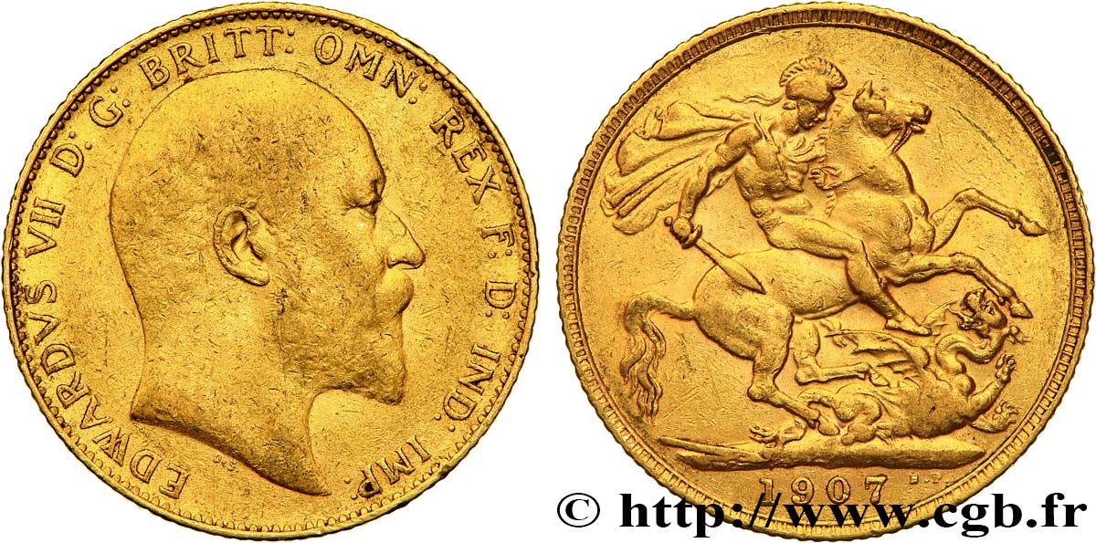 INVESTMENT GOLD 1 Souverain Edouard VII 1907 Londres VF/AU 