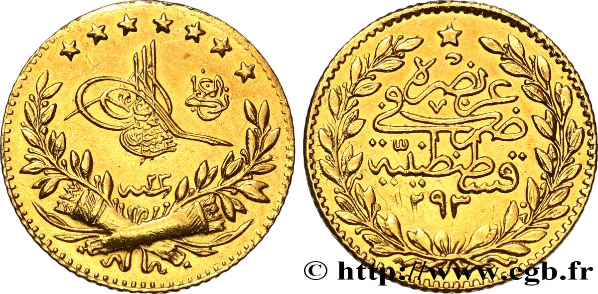 TURKEY 25 Kurush en or Sultan Abdülhamid II AH 1293 An 23 1903 Constantinople XF 
