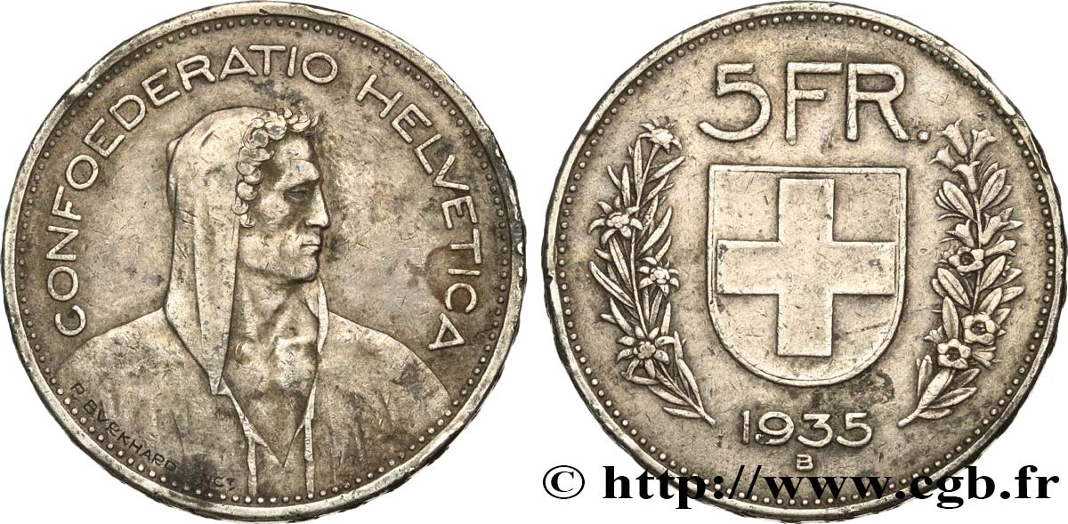 SUISSE 5 Francs Berger des Alpes 1935 Berne TTB 