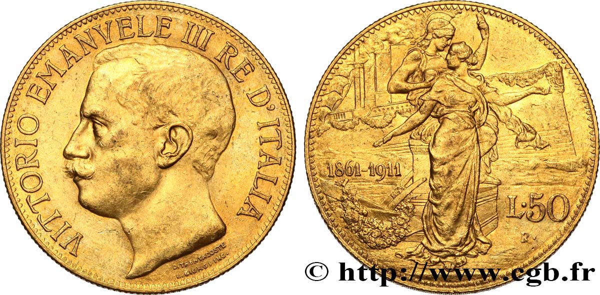 ITALY 50 Lire Victor-Emmanuel III 1911 Rome AU 