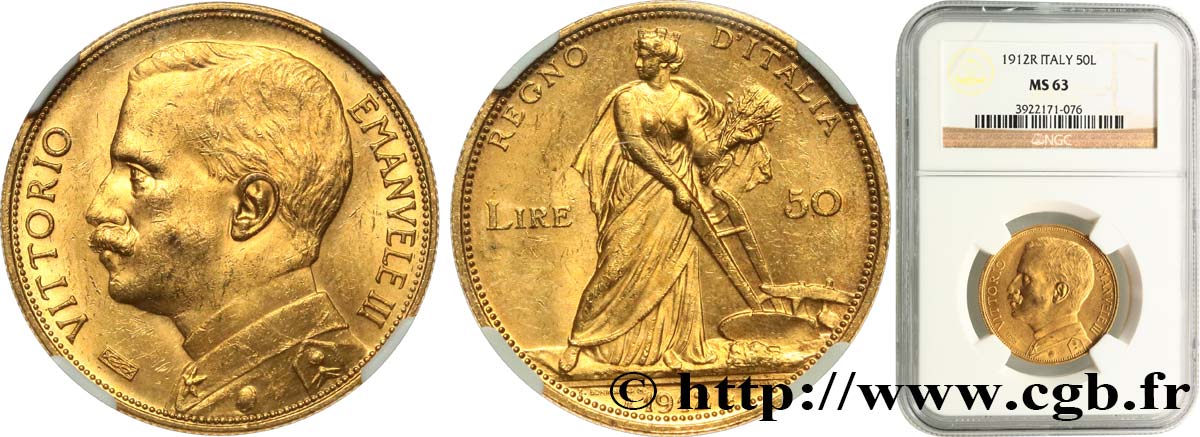 ITALIE - ROYAUME D ITALIE - VICTOR-EMMANUEL III 50 Lire 1911 Rome SPL63 NGC